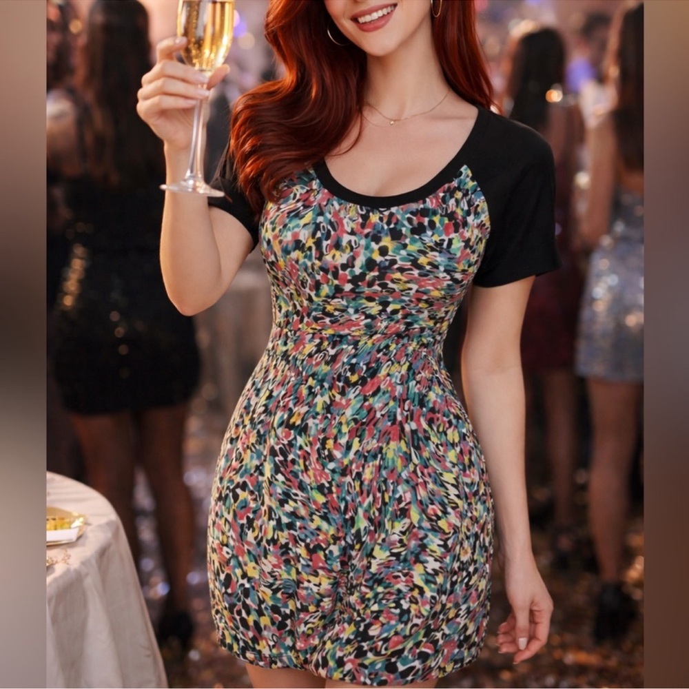 BCBGeneration Black and Multicolor Mini Dress